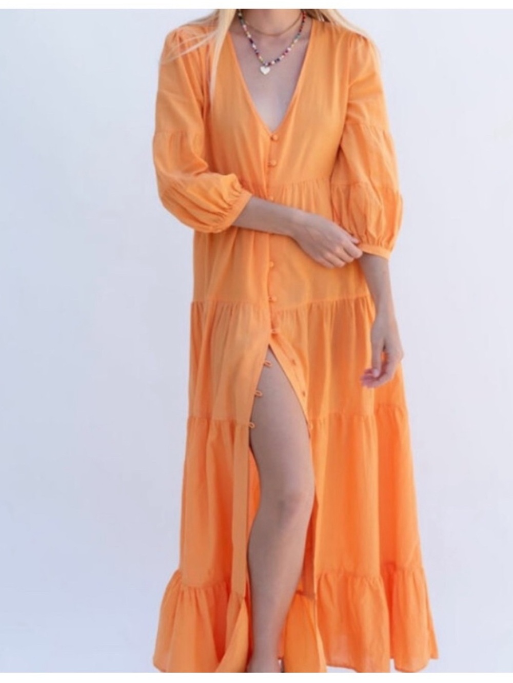 emory park Orange Tiered Maxi Dress with Button Front